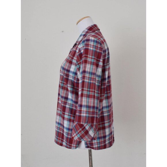 Vintage 90s Red Plaid Button up Blouse by CHIC | size S - Picture 2 of 10